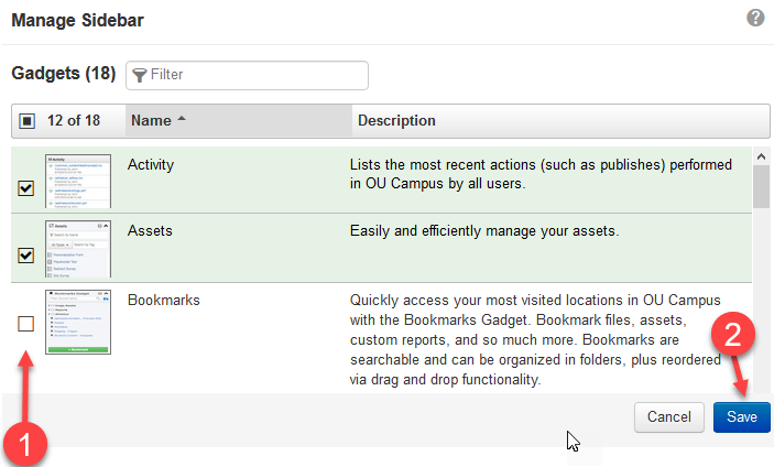 Place check next to each item to be enabled or disabled then Save 