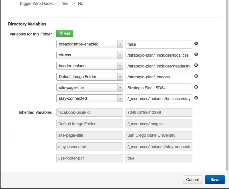 Directory variables in section Access Settings