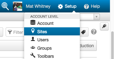 Sites in the Setup menu